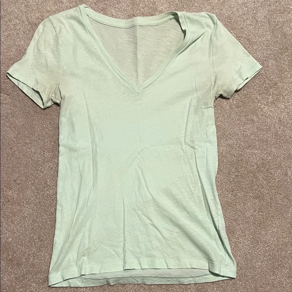 J. Crew Light Green V-Neck Short Sleeve Tee